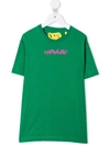 Off-white Kids' Script-logo Cotton T-shirt In Green