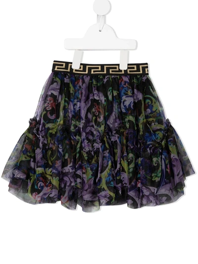 Versace Kids' Greca-waistband Tulle Skirt In Multicolour