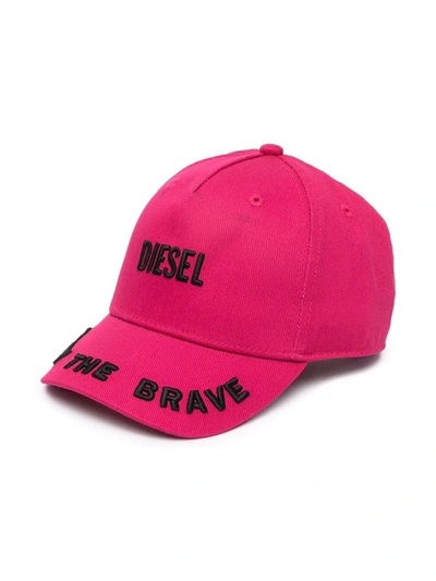 Diesel Kids' Embroidered Logo Baseball Cap In Pink