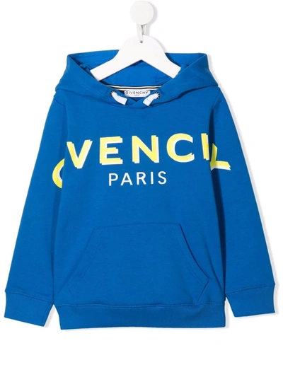 Givenchy Kids' Logo印花棉质连帽卫衣 In Blue