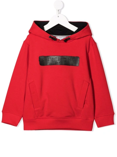 Givenchy Red Kids Hoodie Black Logo Application In Rosso