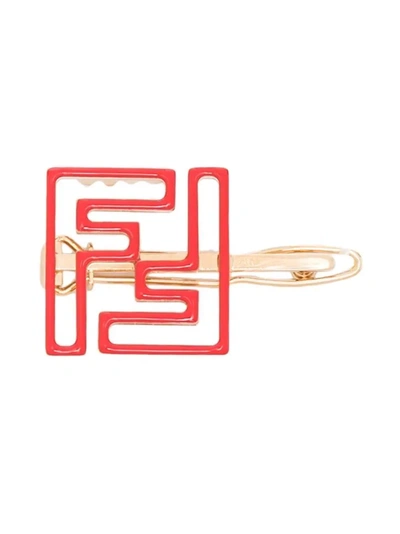 Fendi Kids' Enamelled-logo Hair Clip In Red