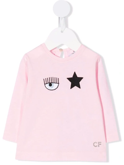 Chiara Ferragni Babies' Blinking-eye 刺绣t恤 In Rosa