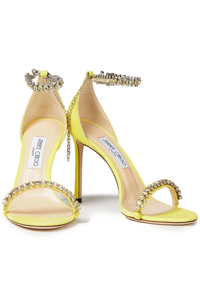 Jimmy Choo Shiloh 100 Crystal-embellished Suede Sandals In Yellow