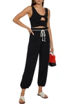 Onia Cropped Knotted Shirred Cotton-gauze Top In Black