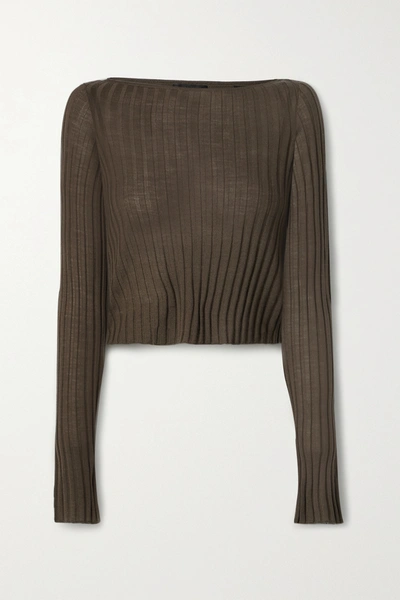 Atm Anthony Thomas Melillo Wide Rib Crop Boatneck Sweater In Heather Olive