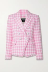 BALMAIN FRAYED CHECKED COTTON-BLEND TWEED BLAZER