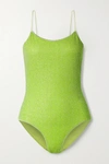 Oseree Lumière Stretch-lurex Swimsuit In Green