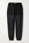 SACAI BELTED PANELED COTTON-BLEND AND SHELL TRACK PANTS