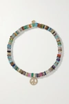 SYDNEY EVAN MINI PEACE SIGN 14-KARAT GOLD, DIAMOND AND BEAD BRACELET