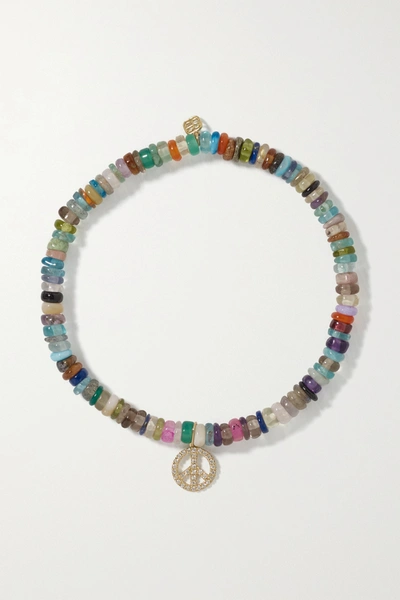 Sydney Evan Mini Peace Sign 14-karat Gold, Diamond And Bead Bracelet