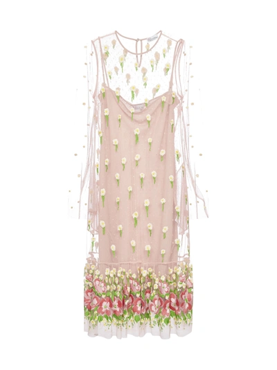 Red Valentino Redvalentino Floral Embroidered Layered Dress In Pink