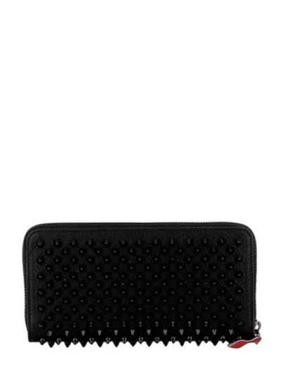 Christian Louboutin Panettone Spiked Leather Zip Wallet In Nero