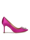 Manolo Blahnik Pink Hangisi 70 Buckle Detail Satin Shoes In Fuchsia