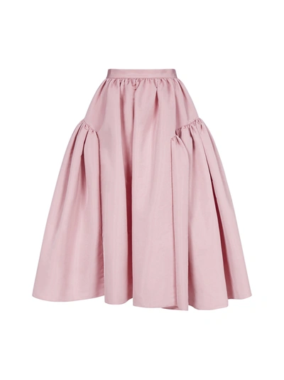 Alexander Mcqueen Gathered Faille Midi Skirt In Pink