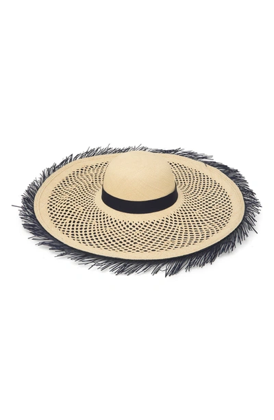 Eugenia Kim Layered Palm Straw Wide Brim Sun Hat In Ivory/navy