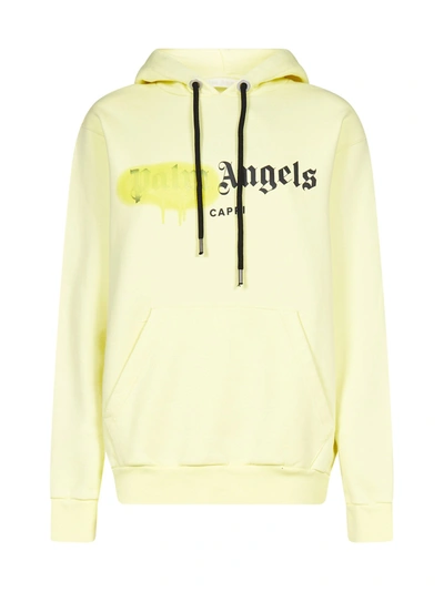 Palm Angels Woman Yellow Capri Logo Spray Oversize Hoodie