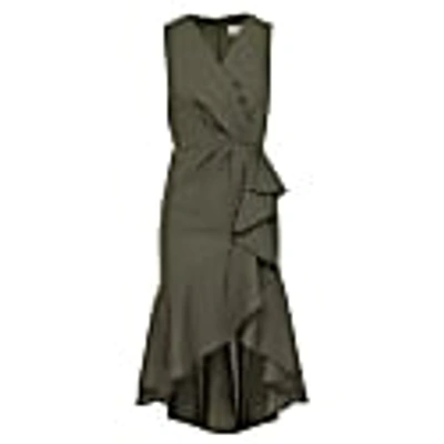 Roserry Marbella Midi Wrap Linen Dress In Khaki