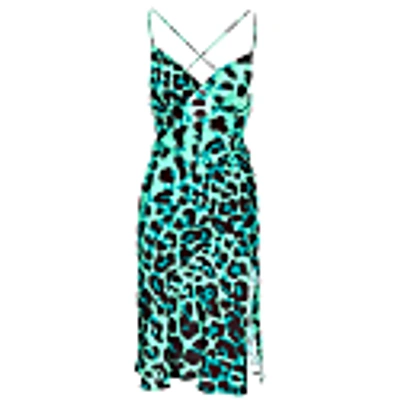 Roserry Nairobi Leopard Satin Midi Printed Dress In Green