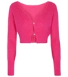 Jacquemus Alzou Cropped Mohair-blend Cardigan In Pink