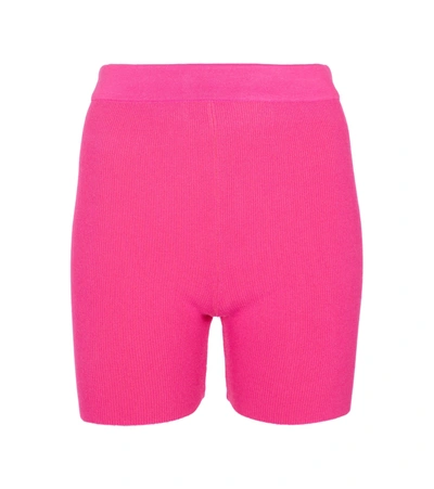 Jacquemus Ribbed-knit High-waisted Short Shorts In Pink