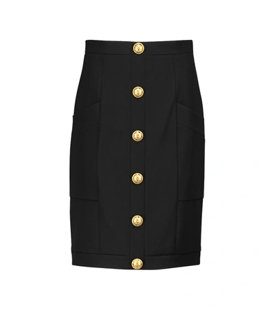 Balmain Button-embellished Wool-twill Mini Skirt In Black