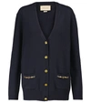 Gucci Chain-trim Button-front Knitted Cardigan In Blue