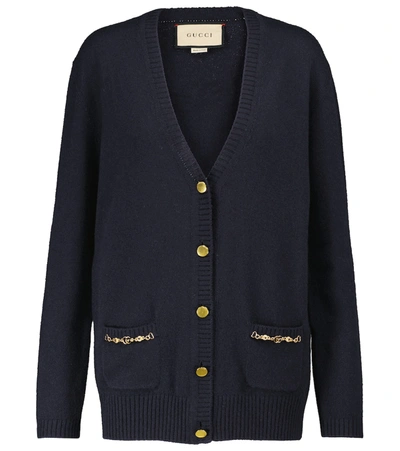 Gucci Chain-trim Button-front Knitted Cardigan In 블루,멀티