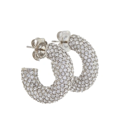 Amina Muaddi Cameron Hoop Mini White And Silver Crystal Earrings In Dark Silver & White Crystal