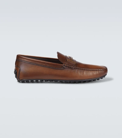 Tod's City Gommino Driving Shoes In Leather In Brown