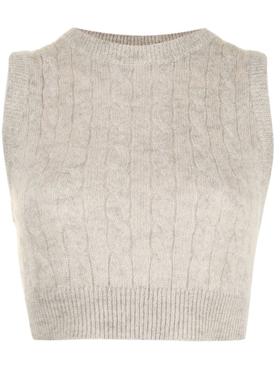 Brunello Cucinelli Cropped Metallic Cable-knit Top In Grey