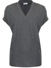 Brunello Cucinelli Cap-sleeve Knitted Top In Grey