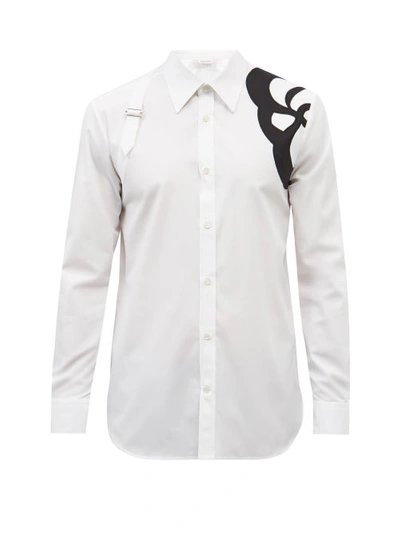 Alexander Mcqueen Harness-embroidered Cotton-poplin Shirt In White