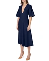 Roland Mouret Botez Bell-sleeve Wool Midi Dress In Navy