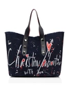 Christian Louboutin Frangibus With Love Graffiti Printed Toile Shopping Tote Bag In Black
