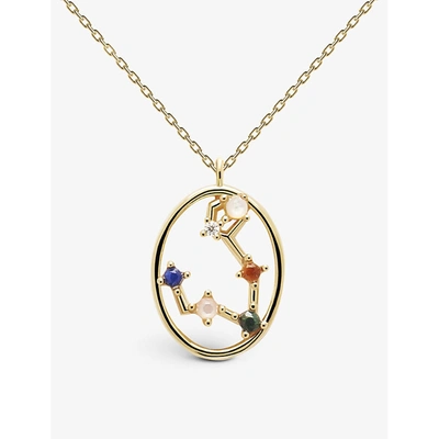 Pd Paola Womens Gold Zodiac Pisces 18ct Gold-plated Sterling Silver And Gemstone Necklace In Gold/blue/pink