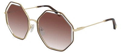 Chloé Ch0046s Hexagonal-framed Metal Sunglasses In Brown