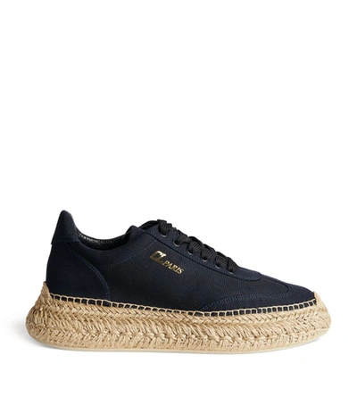 Christian Louboutin Espasneak Cotton Lace-up Red Sole Espadrille Sneakers In Navy