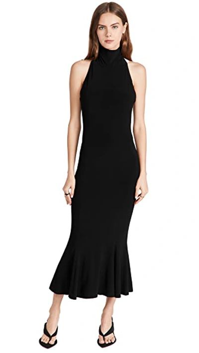 Norma Kamali Sleeveless Turtle Fishtail Dress To Midcalf In Black