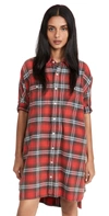 R13 Plaid Oversize Cotton Flannel Shirtdress In Red Plaid