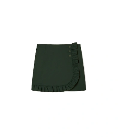 Tory Sport Tory Burch Tech Twill Ruffle Skirt In Conifer