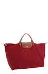 Longchamp Le Pliage Nylon Weekender In Deep Red