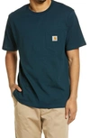 Carhartt Logo Pocket T-shirt In Deep Lagoon