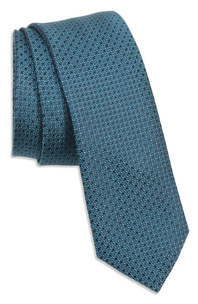 Ted Baker Alternating Neat Silk Skinny Tie In Teal