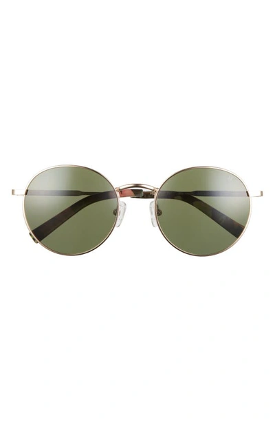 Hurley Big Timer 53mm Polarized Round Sunglasses In Shiny Gold/ Green Smoke Base