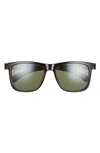 Hurley New Schoolers 56mm Polarized Square Sunglasses In Shiny Black/ Smoke Green Base