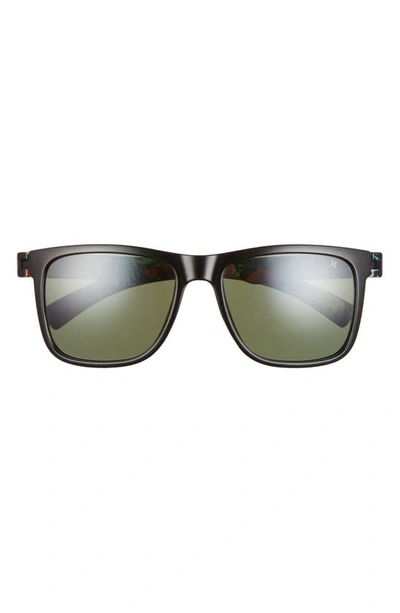 Hurley New Schoolers 56mm Polarized Square Sunglasses In Shiny Black/ Smoke Green Base