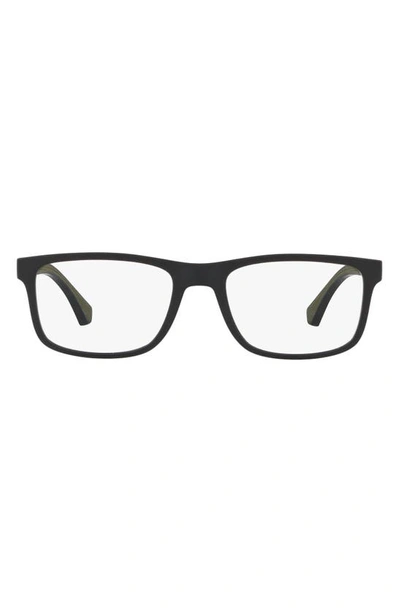 Emporio Armani 55mm Rectangular Optical Glasses In Matte Black - 55mm