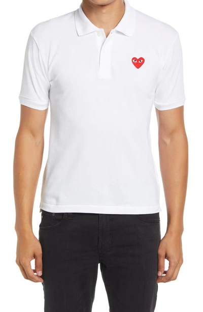 Comme Des Garçons Heart-patch Cotton Polo Shirt In Weiss
