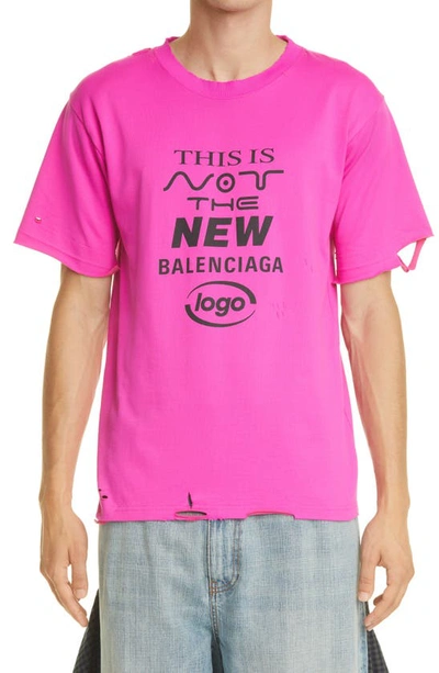 Balenciaga This Is Not Logo Distressed Small Fit Graphic Tee In Pink